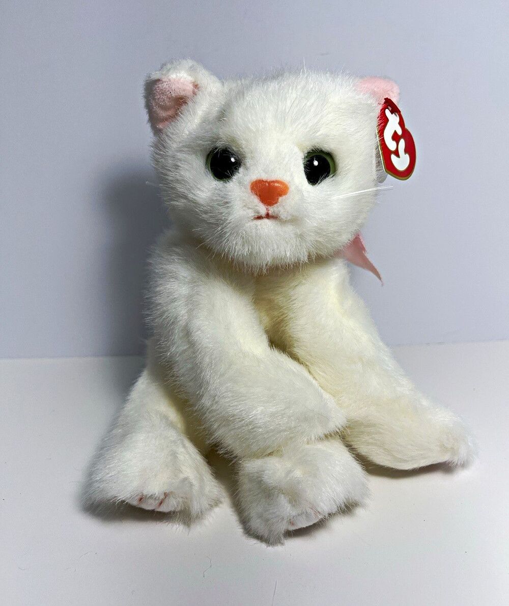 Vintage 1996 style 1120 Ty Classic Crystal White Cat Plush Pink Bow Tag. Retired